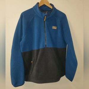 NWT LL BEAN XL Half Zip Fleece Black/Blue Men's Jacket Kangaroo Pocket